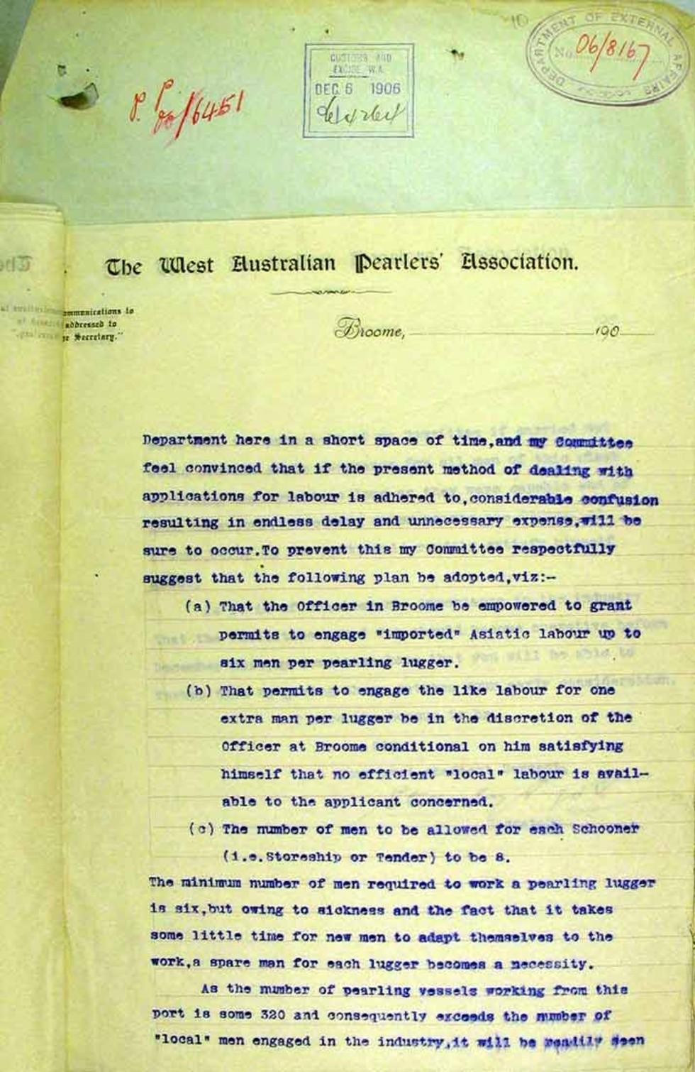 Letter to the Minister for External Affairs