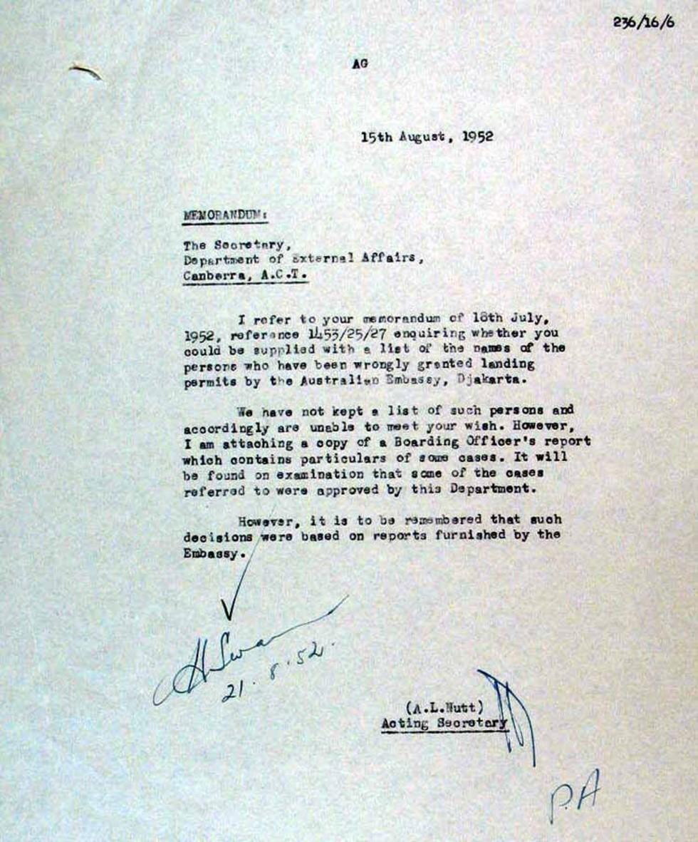 Memorandum for the Secretary, Department of External Affairs.