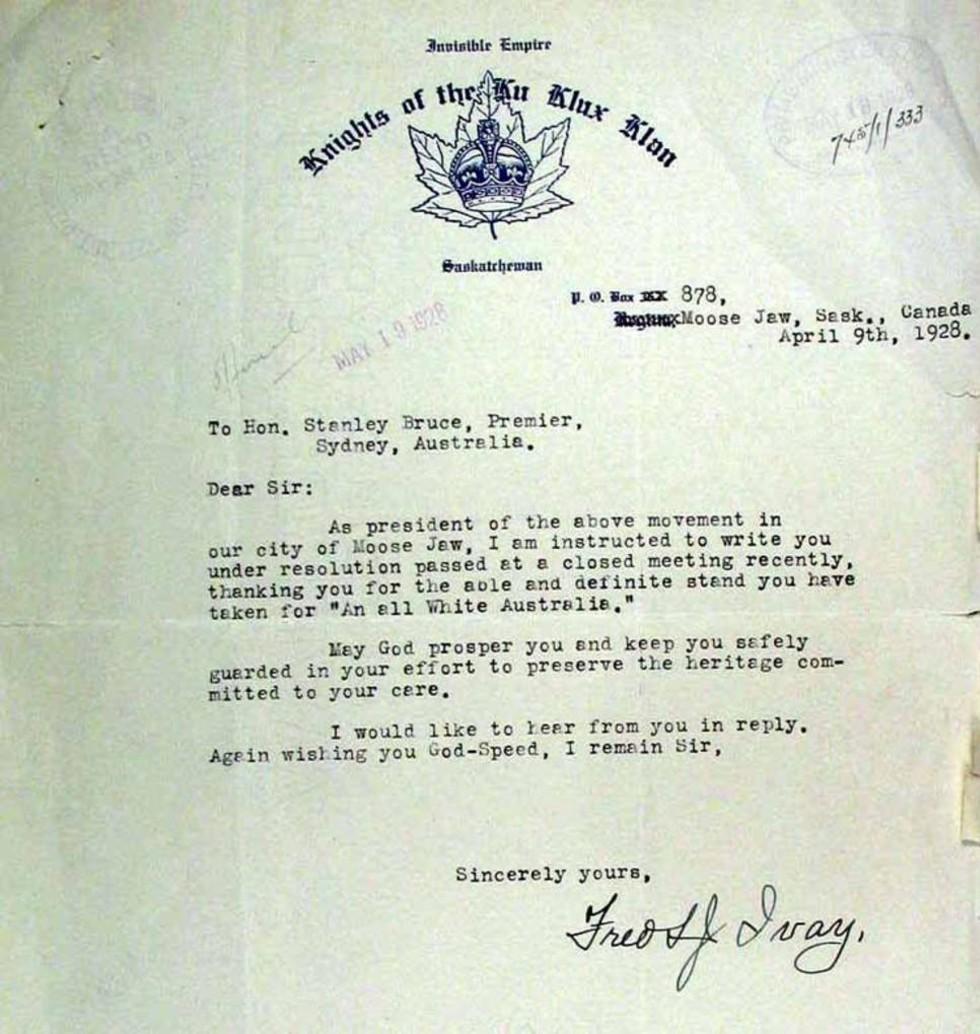 Letter to Prime Minister Stanley Bruce