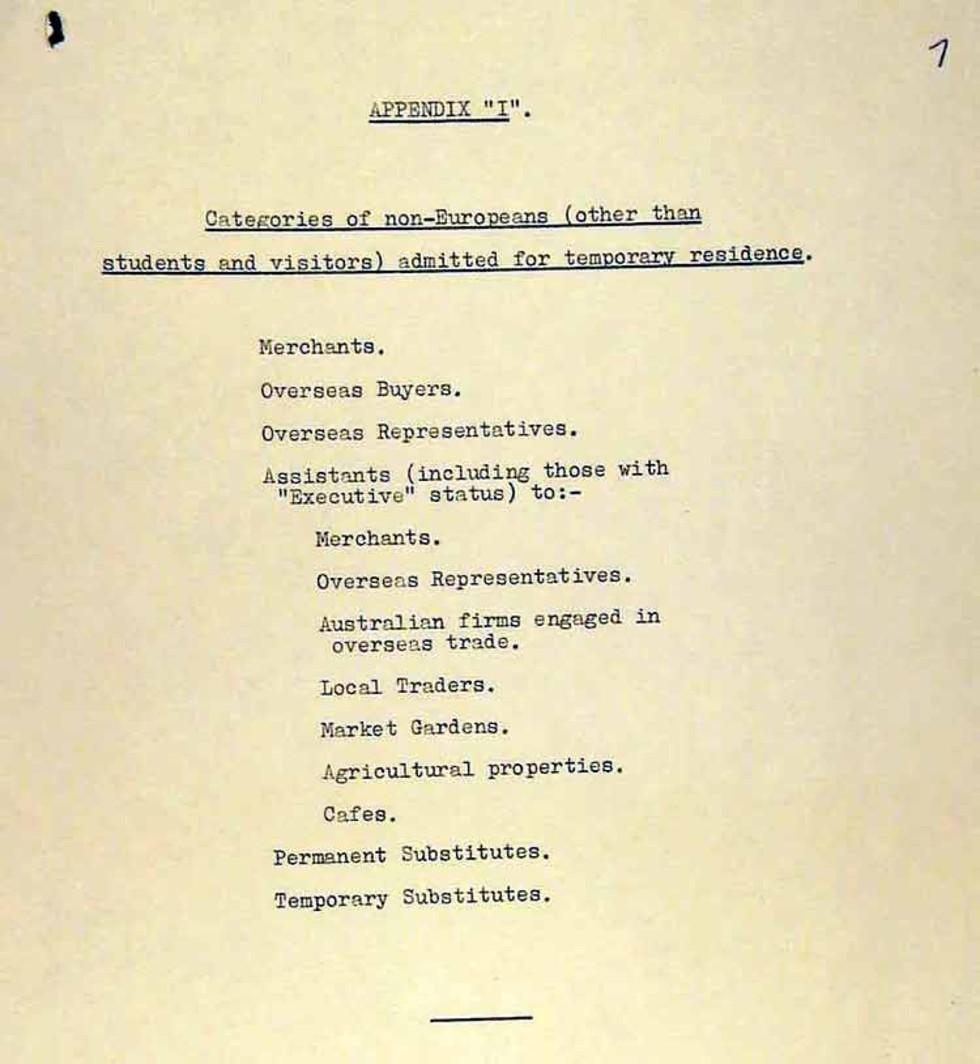 Confidential notes from regarding a review by the Department of Immigration of the policy on the admission of non-Europeans into Australia.