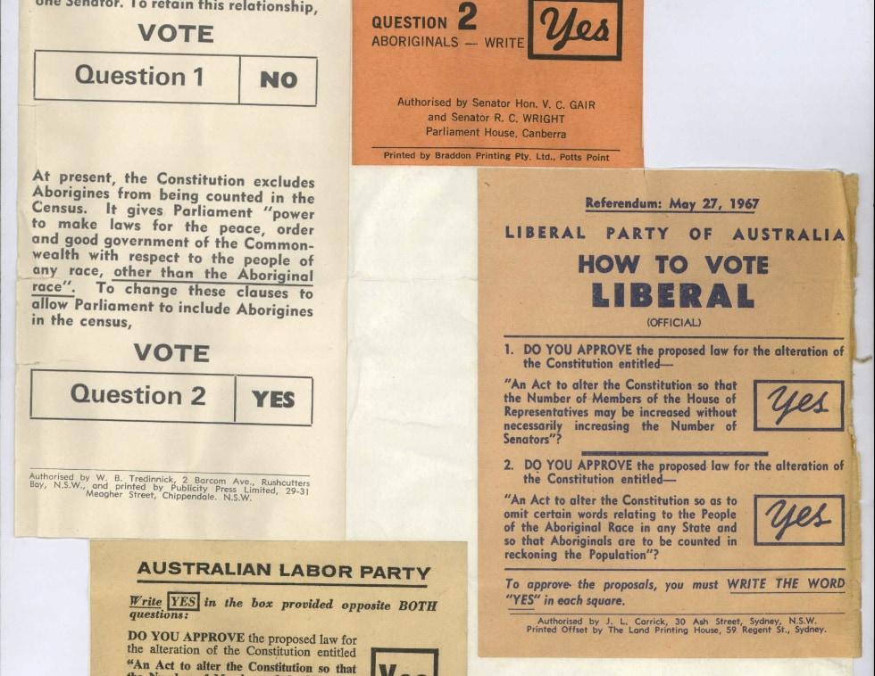 A range of how-to-vote cards, all supporting a 'yes' vote for the constitutional alteration