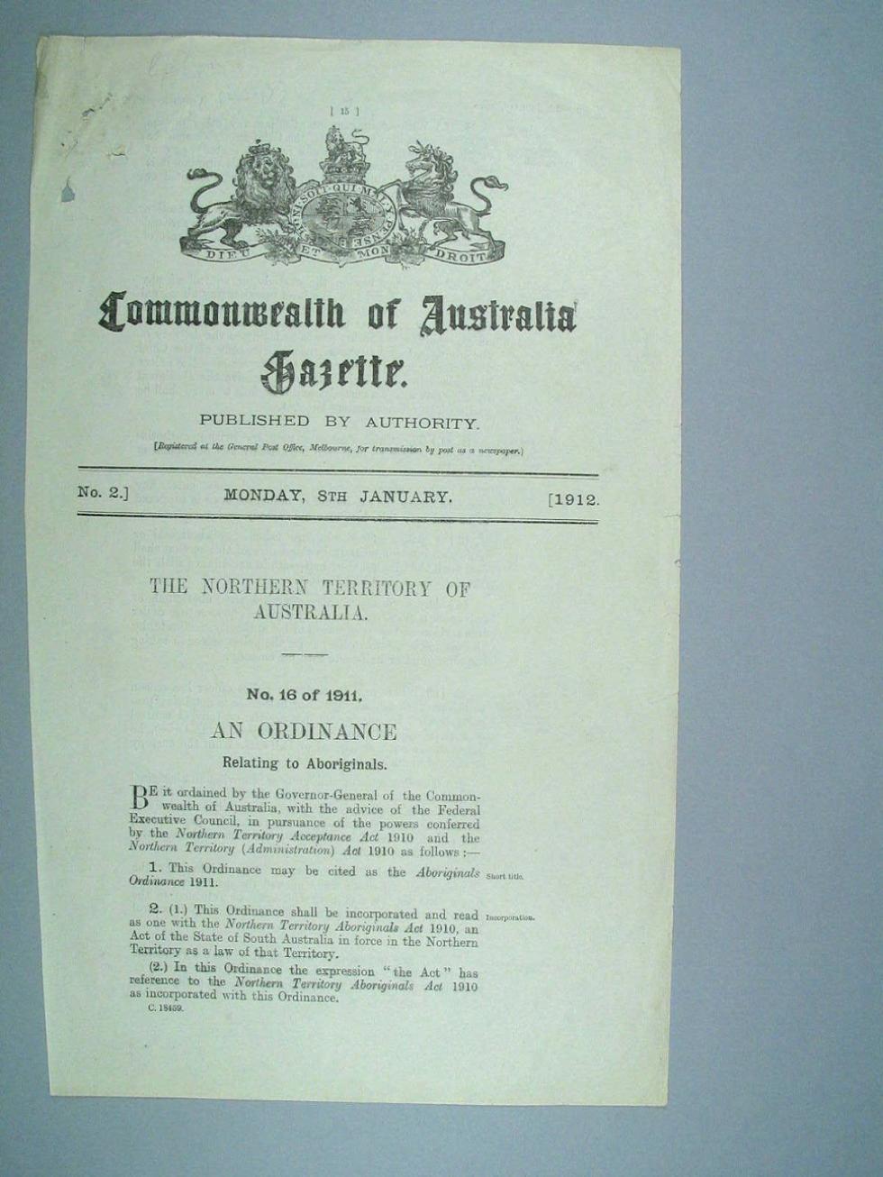 The aboriginals ordinance act 1911
