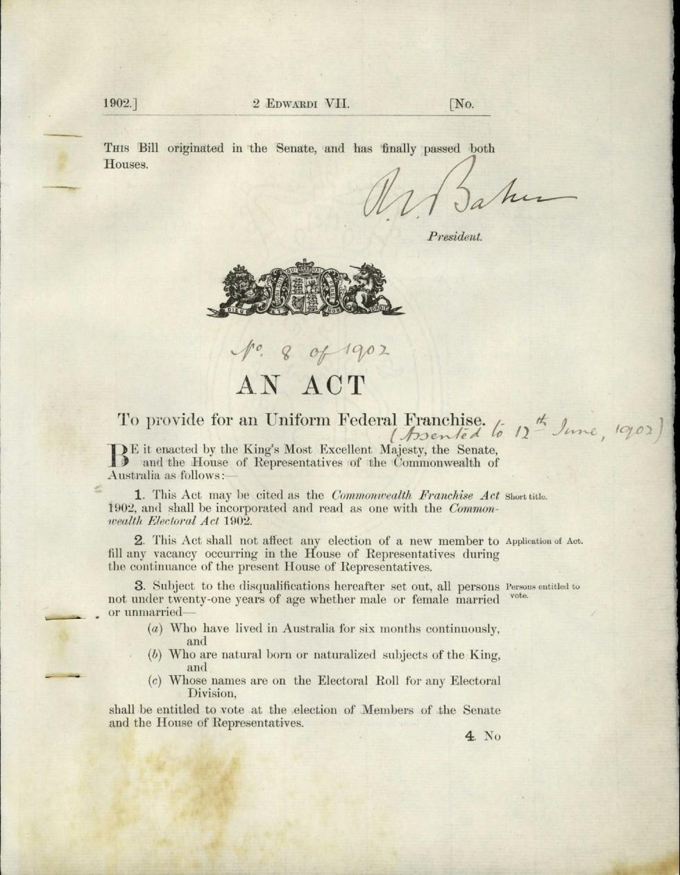 Commonwealth Franchise Act 1902 | naa.gov.au