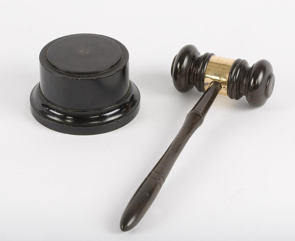 Presentation gavel from the Food and Agriculture Organisation (FAO) Preparatory Commission inscribed with 'Presented to Rt Hon Viscount Bruce CH MC FRS In appreciation of his services to The FAO Preparatory Commission Washington - 1947.