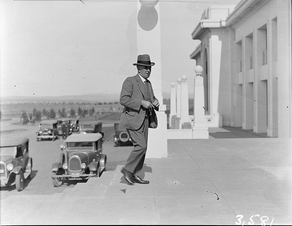 Deputy Prime Minister Dr Earle Page on the steps of the new Parliament House in Canberra in 1927. NAA: A3560, 3581