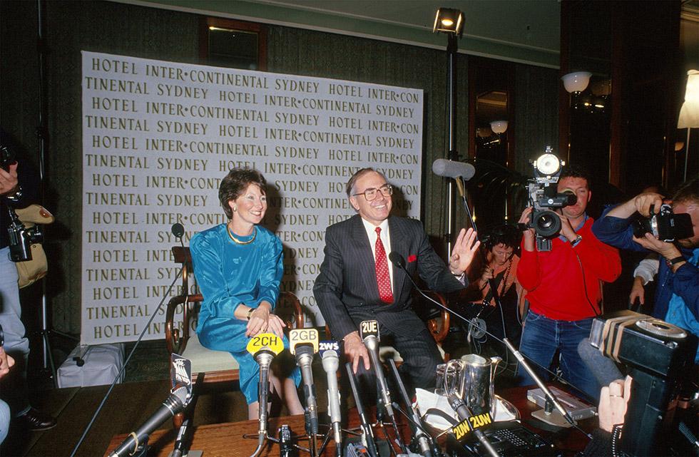 Janette and John Howard at the Liberal Party election night gathering at Sydney's Hotel Intercontinental, 11 July 1987.