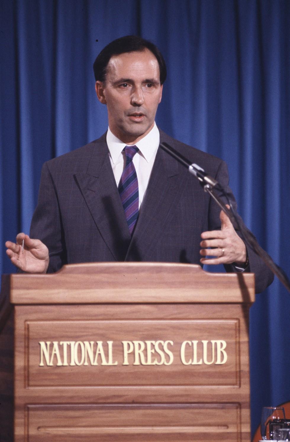 Treasurer Paul Keating at the National Press Club on budget night, September 1989.