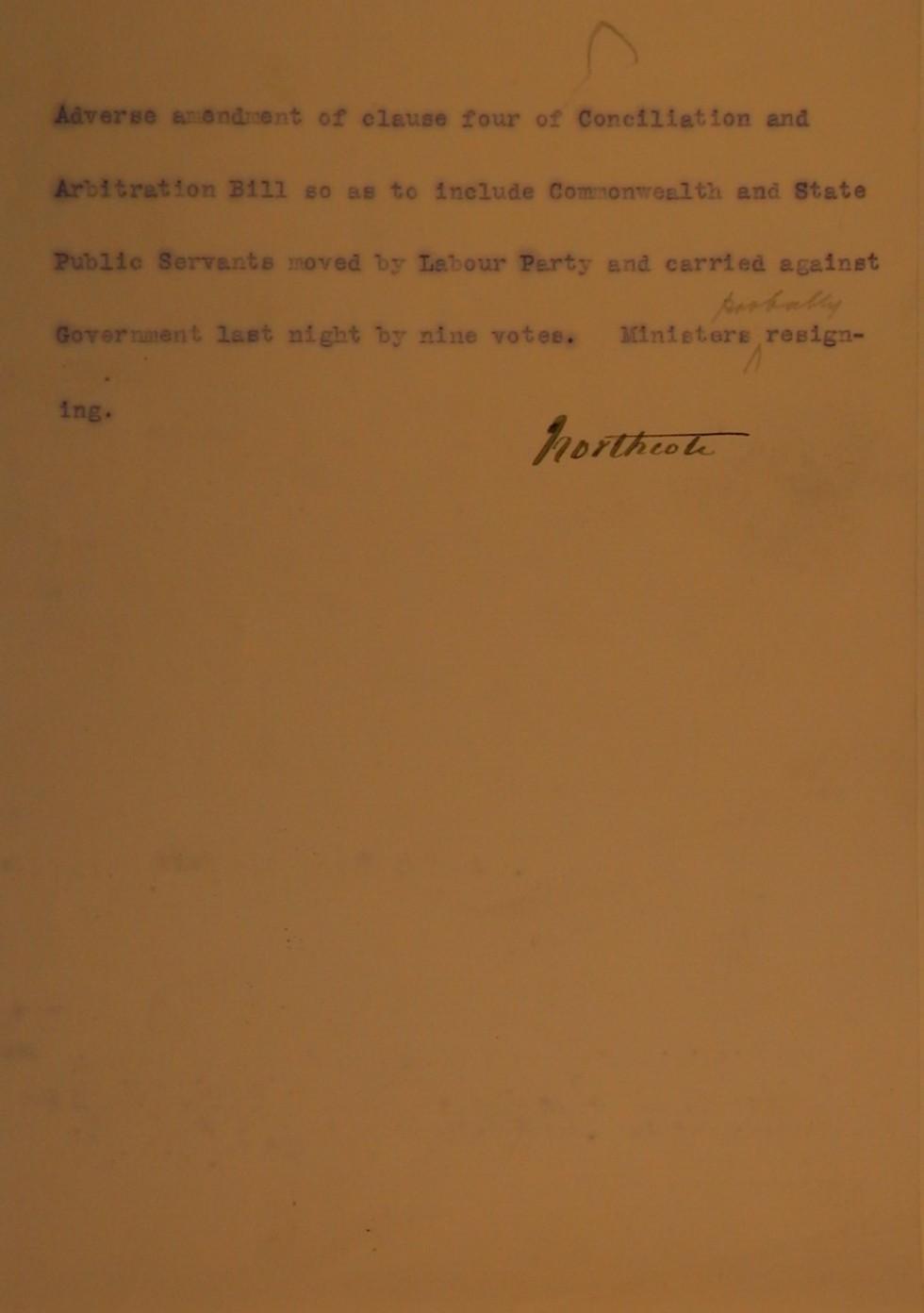 Governor General's advice of Alfred Deakin's resignation.