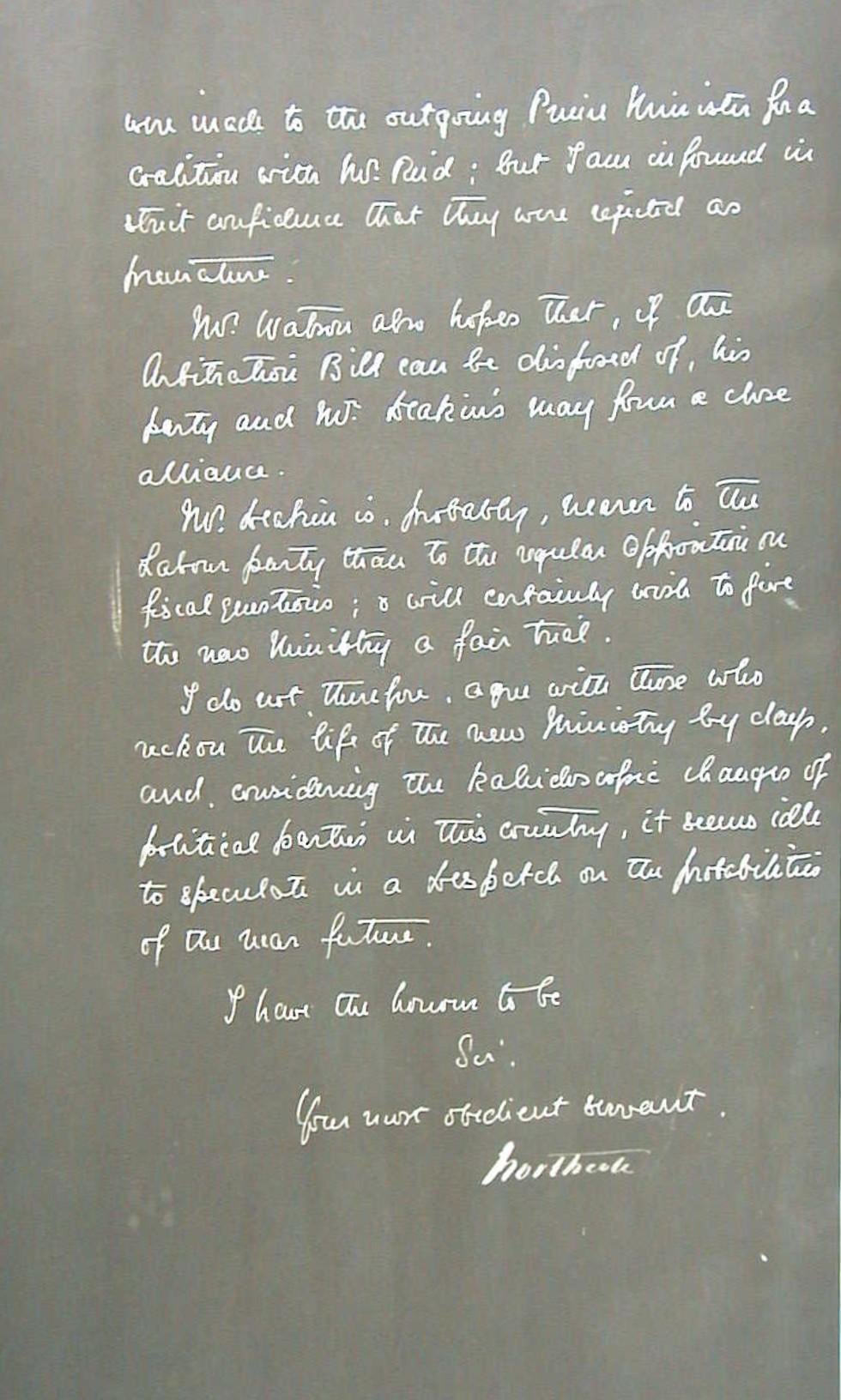 Secret despatch from Australia's Governor-General.