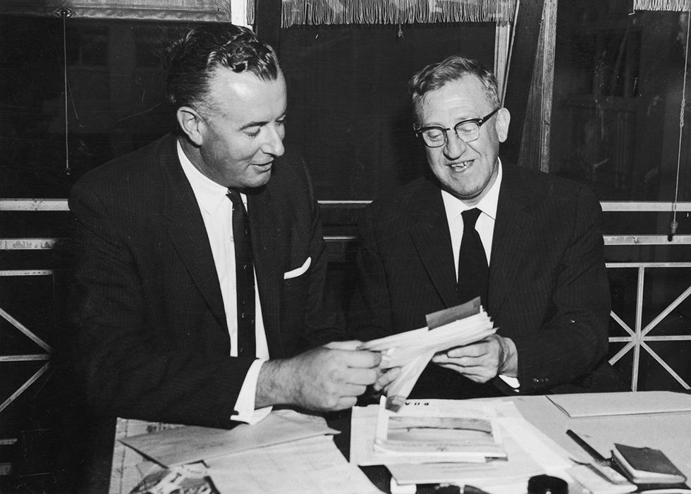 Gough Whitlam and Arthur Calwell in 1960, the year they took over as Leader and Deputy Leader of the Australian Labor Party. NAA: M155, B2