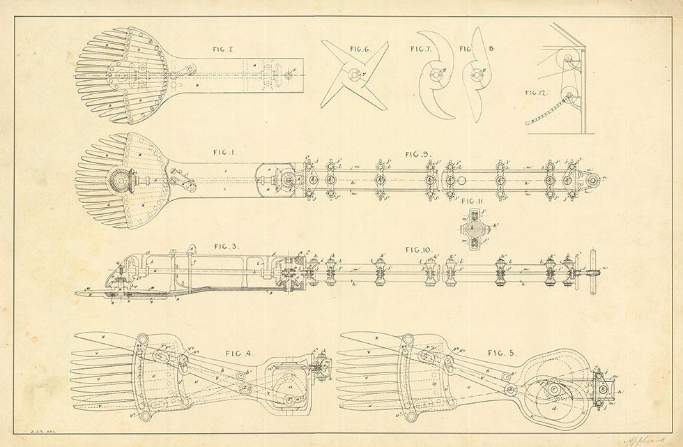 Engineering drawing of proposed designs for sheep shears.