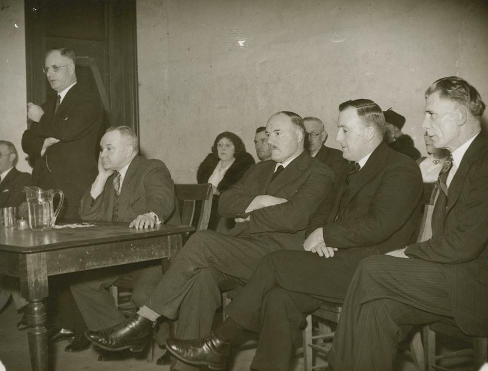 John Curtin addresses a meeting of Labor parliamentarians in 1937.