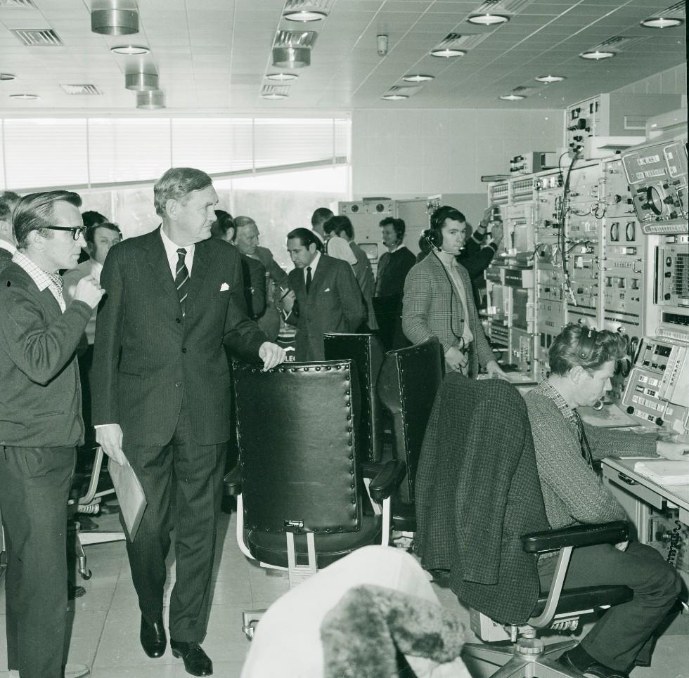 Prime Minister John Gorton inside the Honeysuckle Creek tracking station.