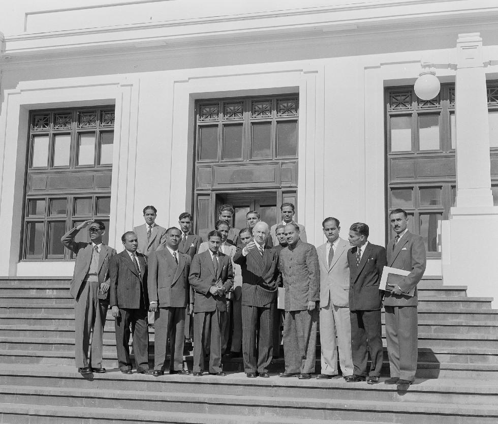 Minister for Primary Industry William McMahon with visiting Indian farmers at Parliament House.