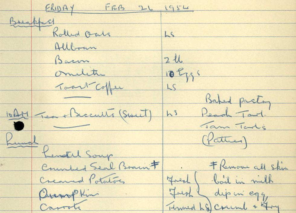 A page from Jeff Gleadell’s diary, including notes on cooking seal brain.