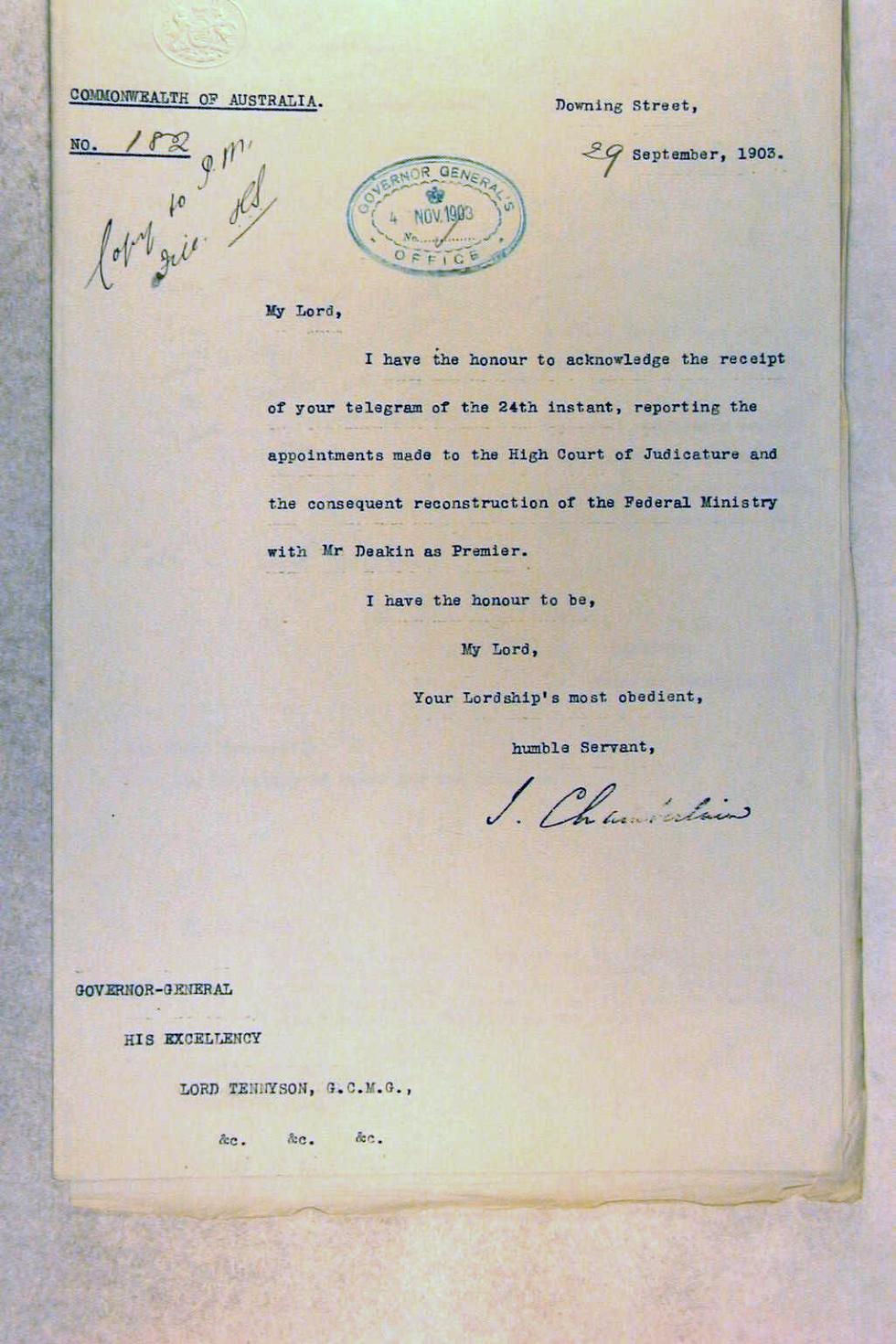 The British government's acknowledgment of Australia's High Court