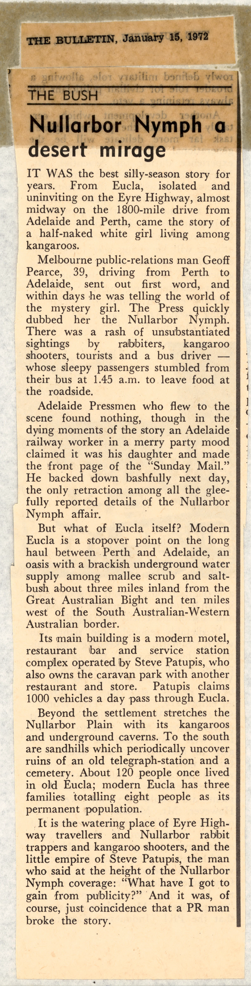 Nullarbor Nymph newspaper clipping