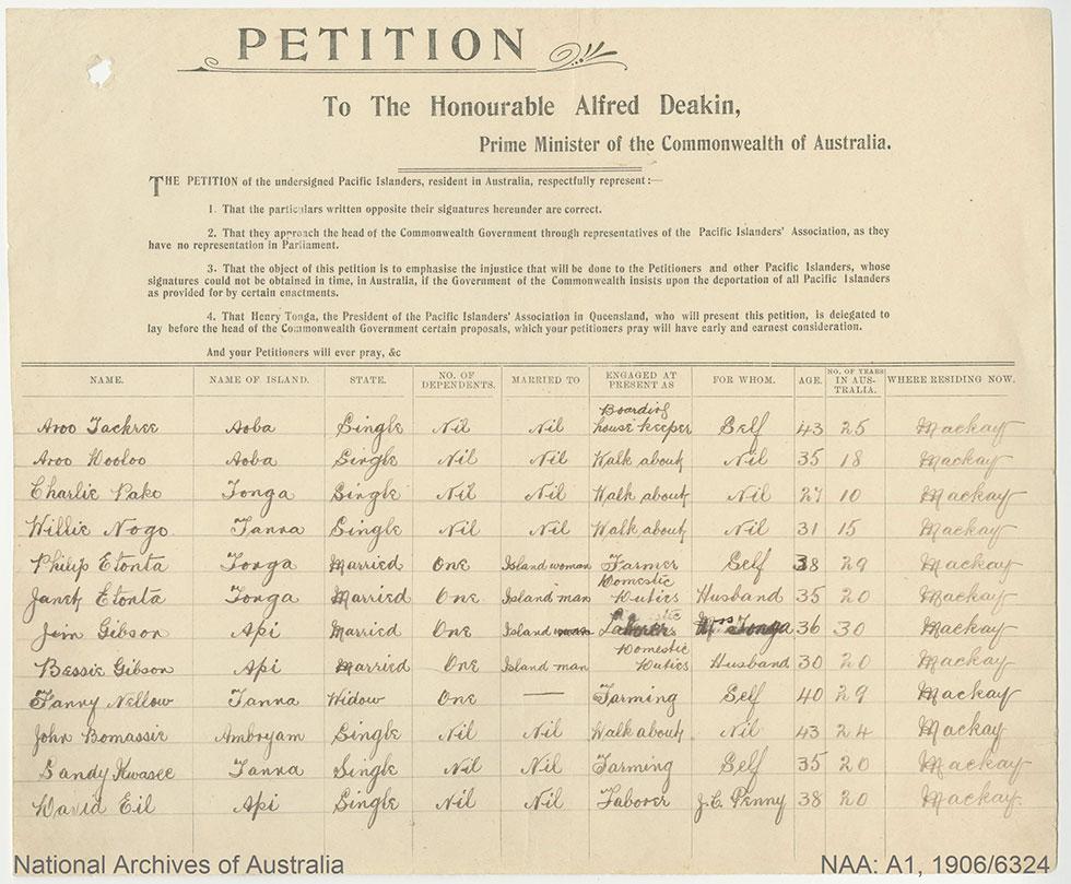 Petition to the Honourable Alfred Deakin.