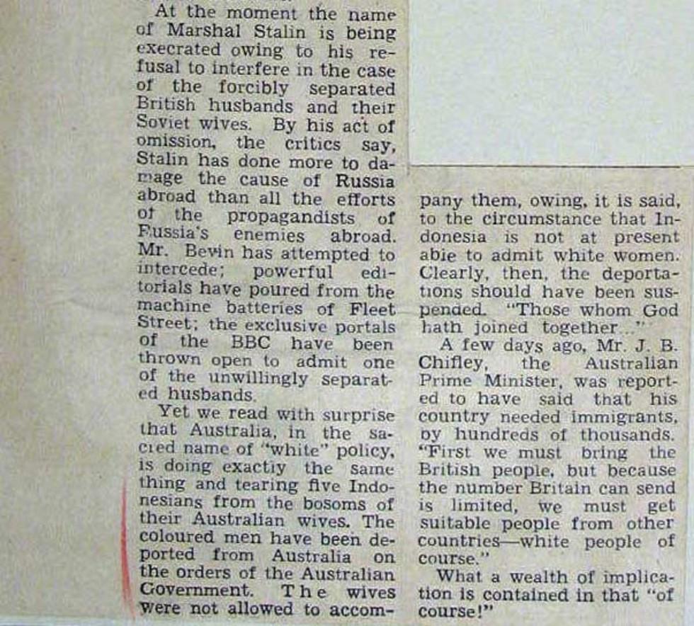 This is a newspaper article about the White Australia Policy.