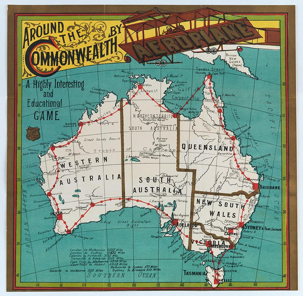 Map of Australia featuring an aeroplane and flight path.