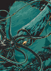 Giant squid attacking a submarine from the '20,000 Leagues Under the Sea' poster