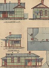Coloured building plans of Isolation hospital Quarantine Station at Torrens Island South Australia.