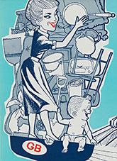 Bring Out a Briton Promotion illustration of a woman, baby and belongings on a rowboat.