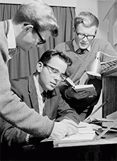 Education - J Woodruff"Woody" Emlen of Madison, Wisconsin, winner of an American Field Service international scholarship. He spent eight months I Melbourne, Victoria living with an Australian family and going to school there. Woody seated, Tony left and Ian Cooper studying at their home in Brighton