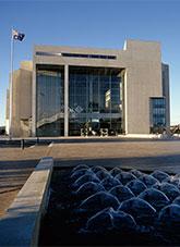 The High Court of Australia viewed from the fountain.