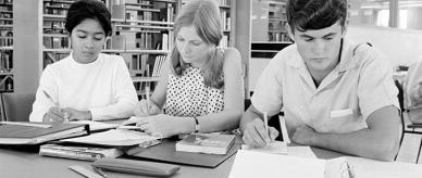 Students studying in the library of the Australian National University, Canberra, 1968.