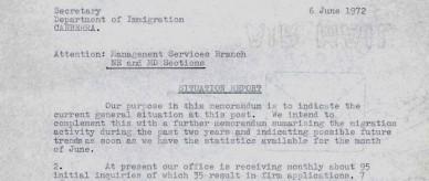 Situation report for the N/E and M/D sections of the Department of Immigration