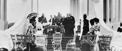 Governor-General, Lord Hopetoun taking his oath of office on Federation Day.