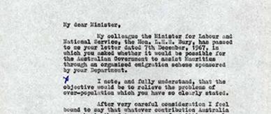 Letter discounting an 'organised emigration scheme for Mauritians'.