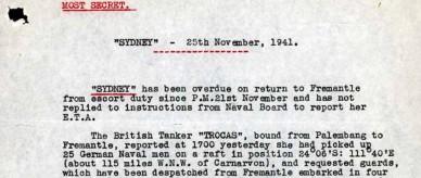 Most secret report of the missing ship, with annotation