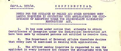 Confidential notes for guidance of authorities on exemptions from immigration policy.