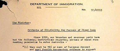 Descent requirements for non-European migrants - memorandum to Minister for Immigration.
