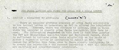 Description of forms and form letters used to process migration applications  – for use in Kuala Lumpur.