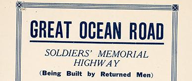 A brochure for the soldiers' memorial highway on the Great Ocean Road, Victoria.