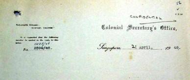 Confidential letter to the Australian Commissioner for Malaya