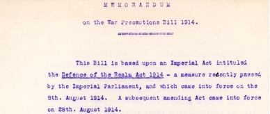 This is a Memorandum on the War Precautions Bill.