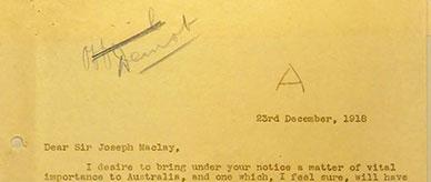 More ships needed for reptriation of soldiers - letter from Prime Minister William Morris Hughes.