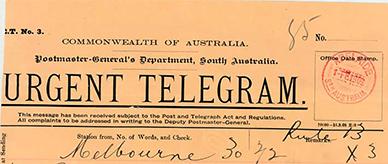Record of a phone call and urgent telegram to the Collector of Customs, Adelaide.