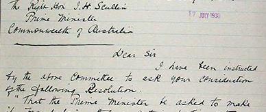 Contents of a letter to Prime Minister James Scullin. 