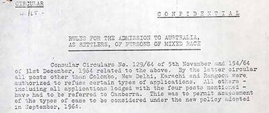 Confidential circular regarding the rules of admission to Australia of mixed-race settlers.