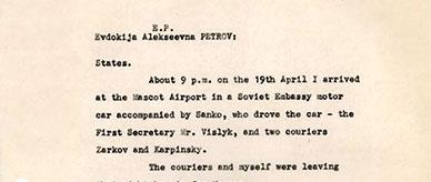 Soviet defector Evdokia's statement on Mascot Airport incident.