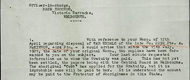 Letter confirming status of payment of war gratuity.
