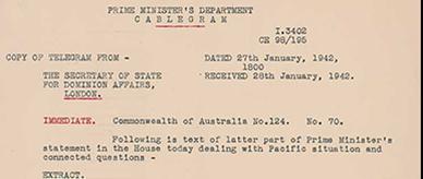 Winston Churchill on the situation in the Pacific and the return of Australian troops to defend Australia.
