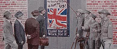 Wounded soldiers encourage enlistment - postcard.