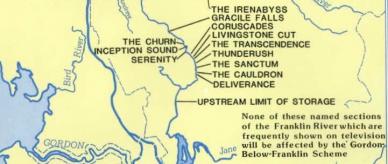 Map detail of scenic areas on the Gordon River below [then proposed] Franklin Dam. 