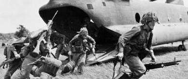 Australian troops - Royal Australian Regiment departing from a Chinook helicopter in South Vietnam